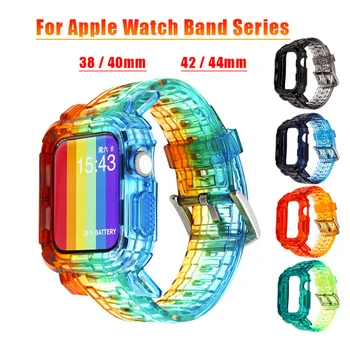 Nový Transparentný Sledovať Band & puzdro Pre Apple Hodinky Série 6 1 2 3 4 5 silikónový náramok pre iwatch 5 4 38 mm 40 mm 42mm 44 mm popruhu