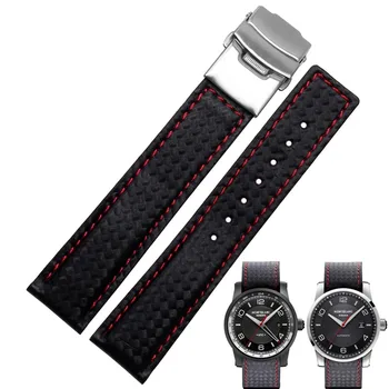 NOVÝ Štýl pravej kože uhlíkových vlákien kože hodinky remienok červená šitie 20 mm 22 mm Čierna so skladacou sponou