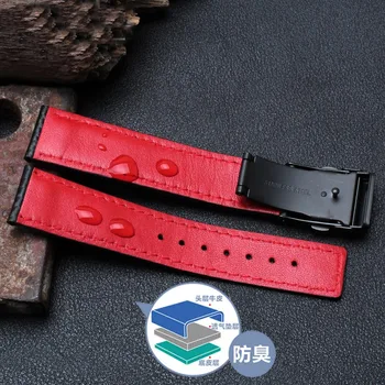 NOVÝ Štýl pravej kože uhlíkových vlákien kože hodinky remienok červená šitie 20 mm 22 mm Čierna so skladacou sponou