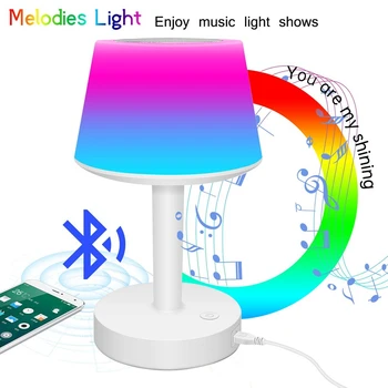 Nočné Svetlo technológie Bluetooth Reproduktor Stlačte tlačidlo Kontrola pre Spálne Nočného Reproduktor Stmievateľné Osvetlenie 7 Farebné Svetlá