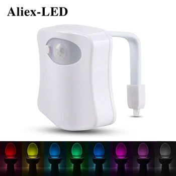 Nočné svetlo WC lampa wc lampa 8 farebné LED vodotesný osvetlenia, inteligentné PIR snímač pohybu domov kúpeľňa dekoratívne
