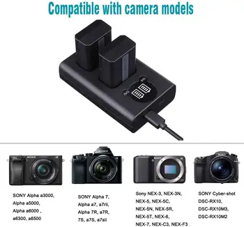 NP-FW50 Duálny Nabíjačka pre Sony A6500 A6300 A7 A7II A7SII A7S A7S2 A7R A7R2 A7RII A55 A5100 RX10 RX10II Kamery