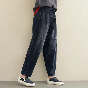 NYFS 2020 Nové Jeseň Ženy džínsy Vintage voľné hárem nohavice big veľkosť Elastický pás Denim dlhé Nohavice