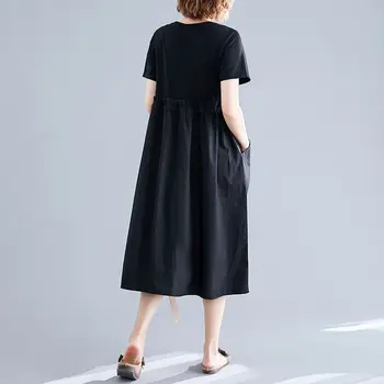 NYFS 2020 Nové Letné šaty Literárny Skladaný, šitie dlhé šaty Vestidos Župan Elbise Voľné Vintage Ženy šaty