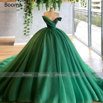 Nádherná Zelená plesové Šaty, Večerné Šaty tvaru Ramena Ruched Organza Večerné Šaty Dlhé Vlak Formálne Prom Šaty