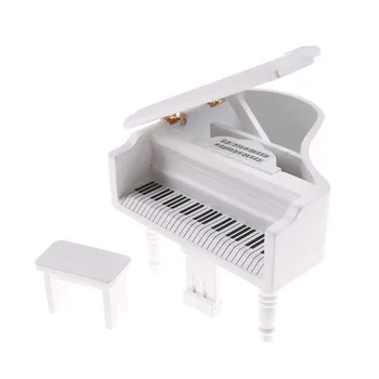 Nádherné Drevené Grand Piano S Stolice Model Hrať Na Hudobný Nástroj, Hračky, 1:12 Domček Pre Bábiky Miniatúrne Príslušenstvo Dom Dekor