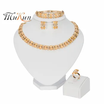 Nádherné Dubaj Zlatá Farba Šperky Set Nigérijský Svadobné Afriky Korálky Šperky Set Kvet Dizajn Náhrdelníky Náušnice, Sety pre Ženy