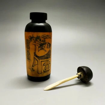 Nádherné Zaujímavá Zbierka Čínskeho ručne maľované vyrytý znak príbehy krásy krava kosti šnupavý tabak fľaša / vzor náhodný