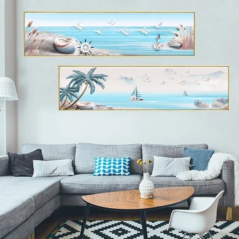 Námorné Krajiny Seagull Modré More Plagát Shell morských Rias Wall Art Tichom Plátno na Maľovanie Vytlačí Obrazy pre Moderné Domova