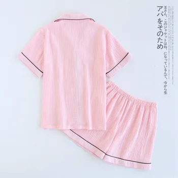 Námornícka modrá bavlna, krep pyžamo šortky sady ženy letné Japonské jednoduché pijamas mujer pyžamá ženy bežné sleepwear