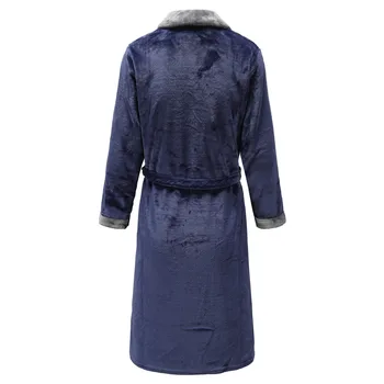 Námornícka Modrá Mužov Zimné Oblečenie Milovníkov Teplej Hrubé Kimono Šaty Muž Flanelové Coral Sleepwear Nightgown Domáce Oblečenie Župan Šaty