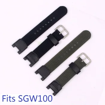 Náramkové Hodinky Príslušenstvo Army Zelená Nylon Watchband pre Casio SGW-100 SGW100 black Nepremokavé Popruh Výmenu Vodičského Šport