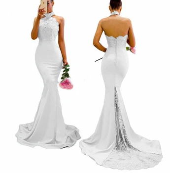 Nášivka s uväzovaním za Morská víla Bridesmaid, Šaty Flitrami Korálkové Zips Tlačidlo Špeciálne Čipky Vlak Maid of Honor Šaty na Svadby 2020