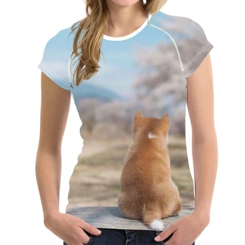 O-Krku Ženy T-shirt Shiba Inu 2020 Nové Prispôsobené Krátky Rukáv Žena Tričko Roztomilý Doggies Tlač Dámy Čaj Topy Dropshipping