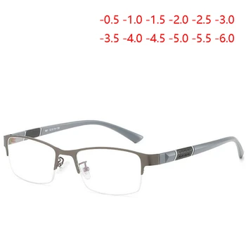 Obchodné Kovové Pol Rám Skončil Krátkozrakosť Okuliare Muž Ultra-light Námestie TR90 Nearsighted Okuliare Mužov -0.5 -1.0 -1.5 Na -6.0