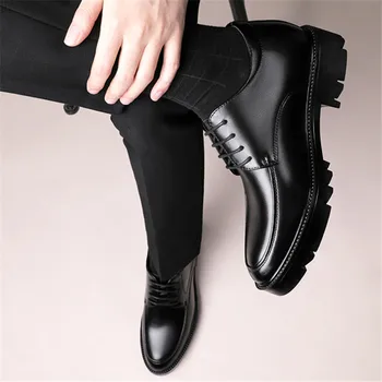 Obchodné Obuv Muži Oxford Koža Skutočné Zvýšenie 8/10 CM Mužov Výťah Topánky pre Mužov Formálne Topánky Vo Vysokej Kvalite Elegantné Čierne