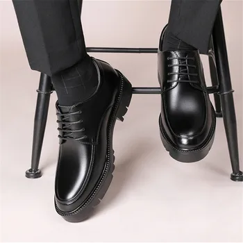 Obchodné Obuv Muži Oxford Koža Skutočné Zvýšenie 8/10 CM Mužov Výťah Topánky pre Mužov Formálne Topánky Vo Vysokej Kvalite Elegantné Čierne