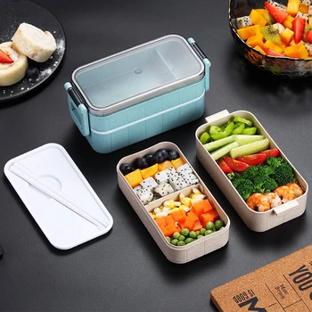 Obed Box Pšeničnej Slamy Bento Boxy Mikrovlnná Riadu Skladovanie Potravín Kontajner Potravín box