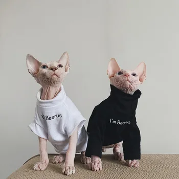 Oblečenie pre mačky Sphinx Bavlna Letné T-shirt Páru Tričko Deven Čierne Biele Oblečenie Pre Pet
