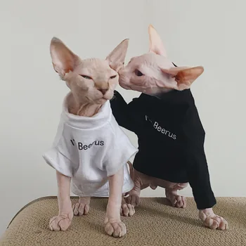 Oblečenie pre mačky Sphinx Bavlna Letné T-shirt Páru Tričko Deven Čierne Biele Oblečenie Pre Pet