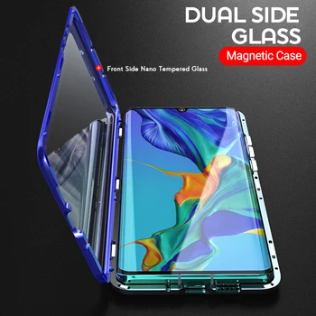 Obojstranný Tvrdeného Skla Magnet pre Samsung S20 Ultra S8 S9 S10 Plus Note9 10 A10 A30 A50 A71 360Full Ochrany Flip Cover