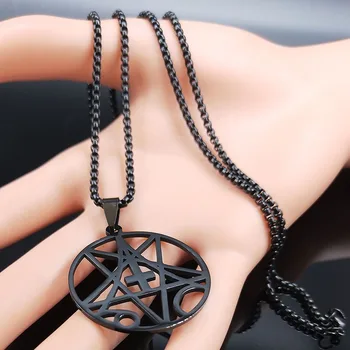 Obrátený Kríž Okultné Pentagram Nehrdzavejúcej Ocele Vyhlásenie Náhrdelník Ženy/Muži, Čierna Farba, Satanic Gotický Satan Šperky, Náhrdelníky