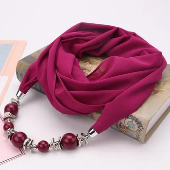 Obyčajný šifón šatku korálky prívesok náhrdelník scarfs ženy jewellry náhrdelník módne hijabs moslimská šatka na hlavu kryt krku šály