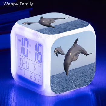 Ocean Shark Budík 7 Farba Svietiacich LED Veľký displej Displeje Dotykové Snímanie Multifunctio Digitálne Elektronické Hodiny