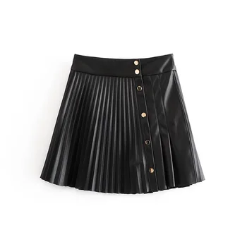 Ochrnutú Anglicko Štýle Vintage High Street Pu Kožené Vysoký Pás A-line Mini Sukne Ženy Faldas Mujer Moda 2020 Sukne Dámske