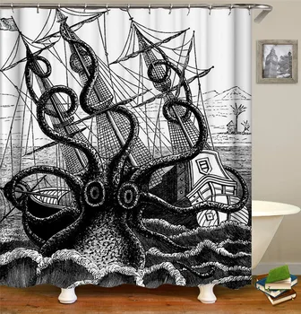 Octopus Morí Sprchové Závesy Vaňa Opony 180*180 cm Nepremokavé Kúpeľňa Domova Umývateľný Textílie Kúpeľňa Displej s 12 Háčiky