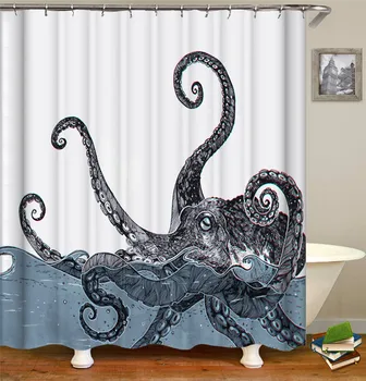 Octopus Morí Sprchové Závesy Vaňa Opony 180*180 cm Nepremokavé Kúpeľňa Domova Umývateľný Textílie Kúpeľňa Displej s 12 Háčiky