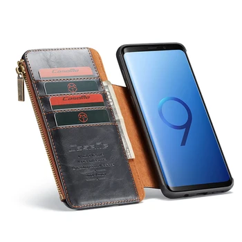 Odnímateľný Kožené Puzdro Pre Samsung S9 Plus Zips Peňaženky Kryt Držiaka Karty Magnetické Puzdro Pre Samsung Galaxy S9 Plus Telefón Prípadoch