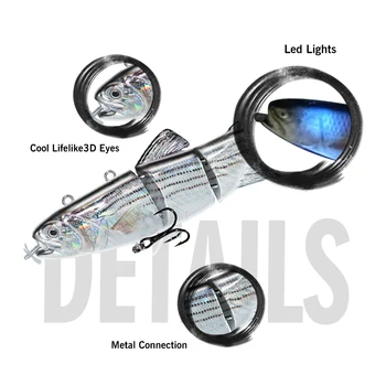 ODS Robotické Plávanie Láka Auto Elektrické Lákať Návnadu Wobblers Pre 4-Segement Swimbait USB Nabíjateľné LED svetlo basy šťuka