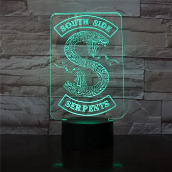 Odznaky Riverdale Had Logo 3D LED Nočné Svetlo Southside Hadmi Dekor Prihlásiť Veci Riverdale Príslušenstvo stolná Lampa Farby Darček