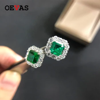 OEVAS 7*7mm Šumivé Zelený Zirkón Stud náušnice pre ženy kvalitné Svadobné šperky, Zásnubné Náušnice Priateľka dary