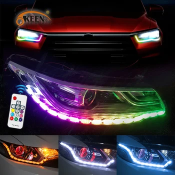 OKEEN Nepremokavé RGB LED Svetlo Pre Auto LED DRL LED Svetlá pre Denné svietenie Farebné LED Pásy Tečie Žltá Zase Signálne Svetlá