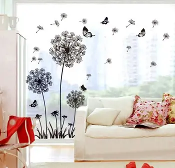 Okenného Skla nálepky, samolepky na Stenu domáce dekorácie nábytku, umenia, obtlačky motýľ nástenné maľby veľké čierne púpava kvet