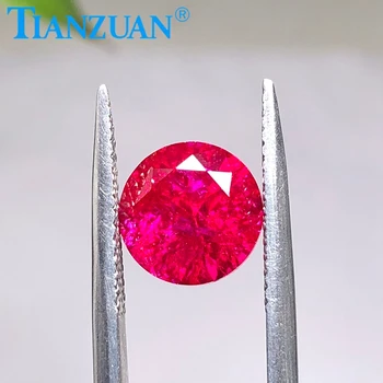 Okrúhly tvar diamond cut lab vytvorili rubínovo červený kameň s inculsions vs si jasnosť voľné kameň