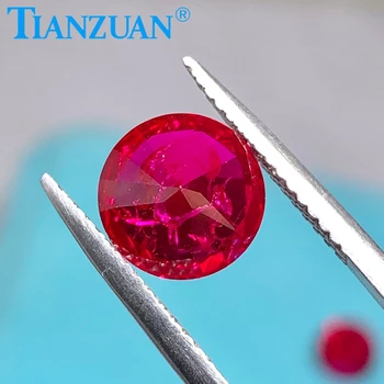Okrúhly tvar diamond cut lab vytvorili rubínovo červený kameň s inculsions vs si jasnosť voľné kameň