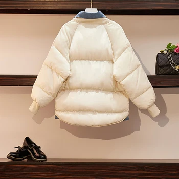 Oladivi Zosilnené Vrchné Oblečenie Plus Veľkosť Faux Dva Kusy Denim Vetrovka Ženy Zimné Džínsy Bavlna Vatovaný Kabát Vianočné Teplý Kabát