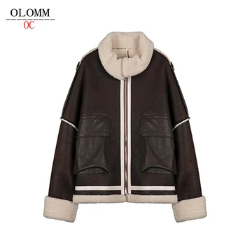 OLOMM D9113 fashion Street style PU kožené sako Udržať v teple oblečenie pre ženy Dámy motocykel kožený Kabát