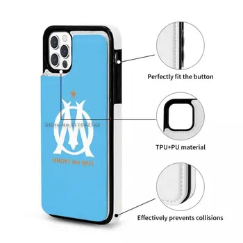Om Kožené Peňaženky Telefón Puzdro Pre Iphone 12 11 Pro Max Mini Xs Xr 7 8 Plus Držiteľa Karty Olympique De Marseille Kupé Francúzsku Ligue