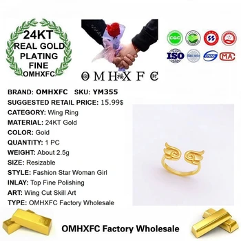 OMHXFC Šperky Veľkoobchod YM355 Európskej Módy Hot Jemné Žena, Dievča Strany, Narodeninám, Svadobný Dar Krídlo Resizable 24KT Zlatý Prsteň