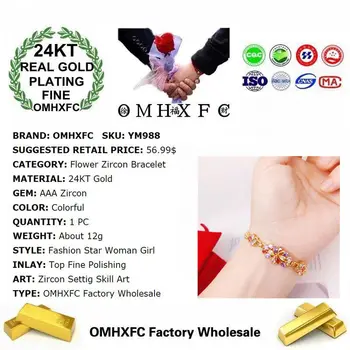 OMHXFC Šperky Veľkoobchod YM988 Európskej Módy Jemné Žena, Dievča Strany, Narodeninám, Svadobný Dar, Kvet AAA Zirkón 24KT Zlatý Náramok