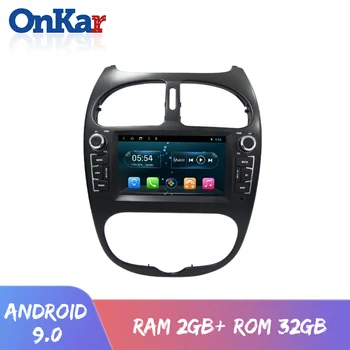 ONKAR Nový Android 9.0 auto dvd a cd gps navigačný systém pre Peugeot 206 2000-2009 s 6.2 palcový dotykový displej, wifi, bluetooth, rádio