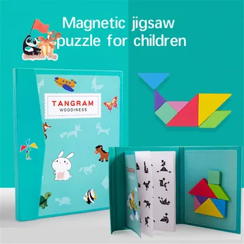 OOTD 96 Hádanky Magnetické Tangram Deti Hračky Montessori Vzdelávacích Kúzlo Kniha Vyhovovali Rodičov, Rodiny, Životného prostredia Zhromaždiť Hry