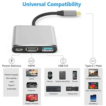 OOTDTY USB C k HD-MI Adaptér USB3.0 Typ C Nabíjanie Hub Coverter pre MacBook Pro 2016