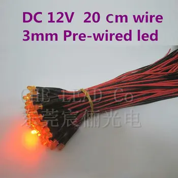 Orange Rozptýleného 3 mm dip led Pre Káblové led DC12V/24V kábel indikátor 20 mm prewired led(CE&Rosh)