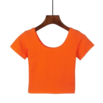 Orezať Začiatok Ženy 2018 Letné Krátke Tričko Bavlna Camiseta Žena O-krku Sexy Pevné Blusas Krátky Rukáv T Shirt 14 Farieb