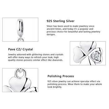 Originálne 925 Sterling Silver Perličiek Kúzlo Šťastný Deň, Ďatelina Jasné, CZ Prívesok Korálky Nosenie Náramkov & Bangles Diy Šperky